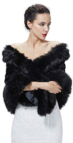 BEAUTELICATE Scialle Stola in Pelliccia Sintetica Donna Mantella Bolero Coprispalle Sciarpa Ecopelliccia Sposa per Matrimonio Inverno Cerimonia Festa Avorio Nero (Nero,Taglia Unica)