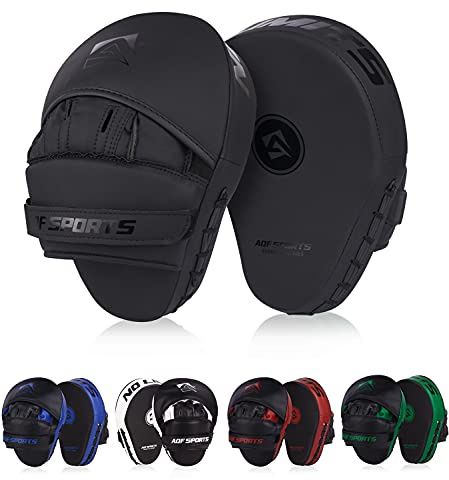 AQF Pratzen Kampfsport Paar Rex Leder Focus Pads MMA, Haken- und Stoßhandschuhe bratzen, Kick Boxen Muay Thai Sparring (Schwarz matt)