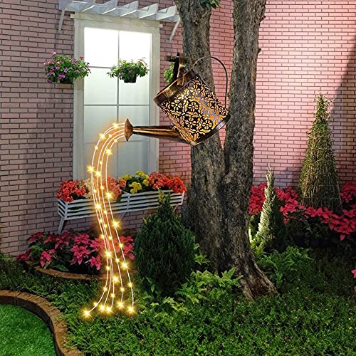 Jetcloud Watering Can Solar Lights,Wrought Iron Lamp Waterproof Star Light Outdoor Solar Lights, Patio, Yard,Warm White