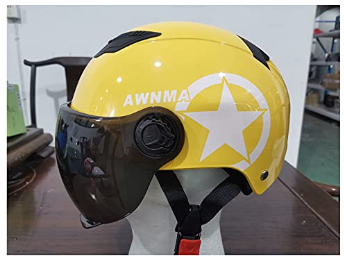 Erwachsene Motorrad Halbschalenhelm Motorrad Jethelm Für Kinder Jugend Männer Frauen Roller Sommer Unisex Vintage Jethelm DOT/ECE Zugelassen Mit Sonnenblende (55-62Cm),Gelb