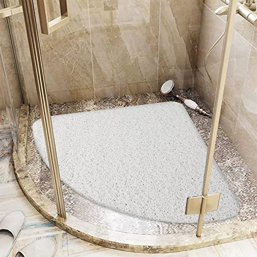 Lurowo Corner Shower Mat Non Slip, Quadrant Loofah Shower Mat with Drain, Quick Drying Curved Shower Mat Anti Mould for Inside Shower, 60 * 60cm (White)