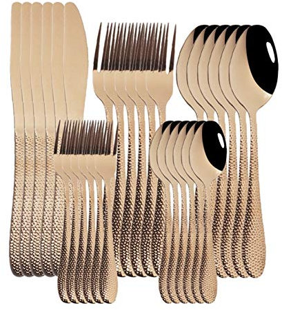 Rose Gold Besteck Set 30 stücke Messer Gabel Kaffee Löffel Geschirr Set Edelstahl Geschirr Set Western Küche Besteck Set essgeschirr (Color : Rose)