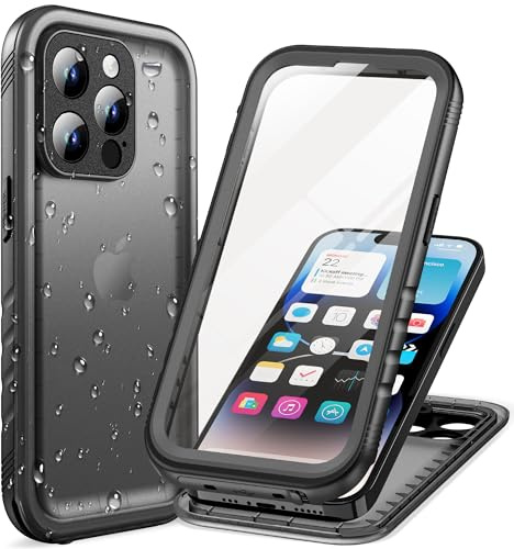 Cozycase Top 360 Vattentätt Stöttåligt Skal för iPhone 14 Pro Fodral, Waterproof Shockproof i Phone 14Pro Case med Full Skärm Kamera Skydd Skärmskydd KameraskyddHårt Mobilskal Svart