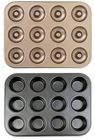 XAMIO Molde Para Donuts,Moldes Para Hornear CupCake Acero Al Carbono Para Hornear Bandeja Para Hornear Rosquillas Para La Torta Casera Horneada Muffin (molde 2pcs) (Size : C)