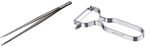 Arcos Gadgets Profesionales, Pinzas para Emplatar, Acero Inoxidable 300 mm, Color Gris & Gadgets Profesionales, Pelador de Frutas Pelador de Verdura, Acero Inoxidable Cromado, Color Plata, 110 mm