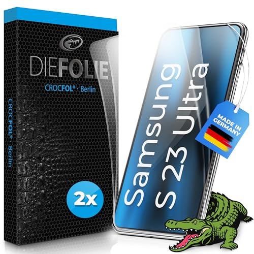 Crocfol DIEFOLIE für Samsung Galaxy S23 Ultra - [2 St.] Schutzfolie vom Testsieger - selbstheilende Premium 5D Langzeit-Premium Schutzfolie (Case-Friendly mit DIEVEREDELUNG)