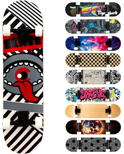 Bestclub Pro Skateboards für Anfänger, Erwachsene, Teenager, Kinder, Mädchen, Jungen, 78,9 x 20,3 cm, 7-lagig, kanadischer Ahorn, Doppel-Kick-Deck mit konkaven Longboards (Auge)