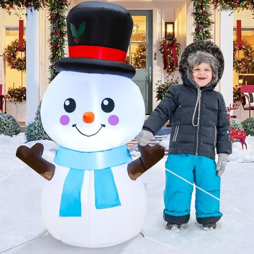 WorTade Aufblasbarer Schneemann mit eingebauten LEDs, aufblasbarer Schneemann für Kinder, Outdoor, Hof, Garten, Dekoration, 1,2 m