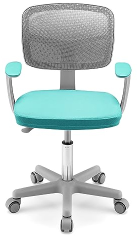 LIFEZEAL Skrivstol för barn, ergonomisk barnsnurrstol, kontorsstol med armstöd, ryggstöd och hjul, höjdjusterbar barnstol för pojkar och flickor, kan belastas upp till 150 kg (turkosblå)
