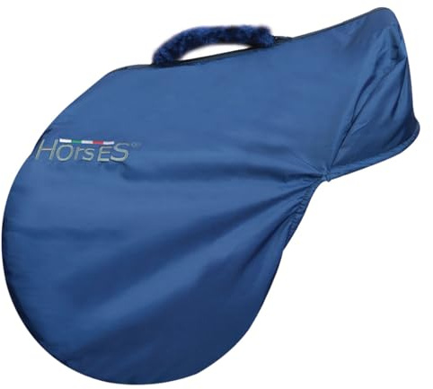 Horses Sattelbezug aus Nylon mit blauem Griff, geeignet für mehrere Sattelgrößen, schützt Ihren Sattel vor Stößen und Kratzern, robust und praktisch