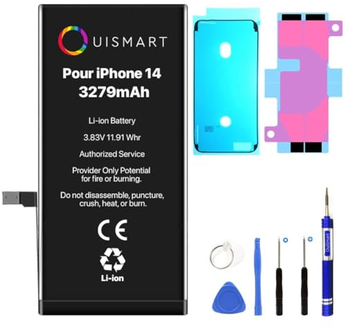 OUISMART® KIT Batterie pour IPHONE (avec Kit Outils + Adhésif + Joint D'étanchéité, iPhone 14)