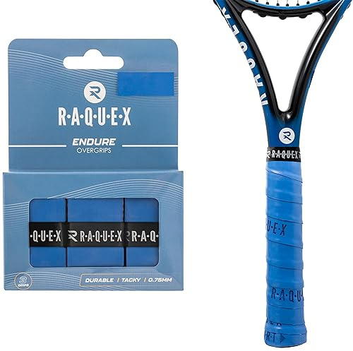 Raquex Paquete de 3 Cintas Endure, de 0,75 mm de Grosor, para empuñaduras de Raquetas, Antideslizantes, para Raquetas de Tenis, bádminton, Squash y pádel (Azul Marino)