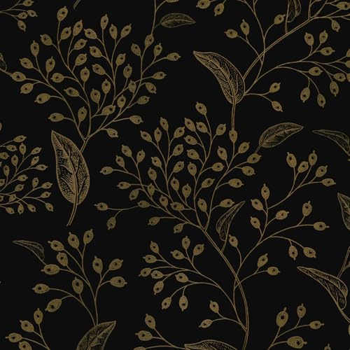 CiCiwind Selbstklebende Tapete Schwarz Gold Wallpaper Blatt Abnehmbar Vinyl Möbelfolie Selbstklebend 44×500cm Wandverkleidung Selbstklebend für Wohnzimmer Schlafzimmer Wand Schränke Dekor