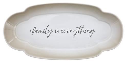 Pavilion Gift Company - Family Is Everything - Scalloped Ombre 12 Serving Tray Dish Housewarming Thanksgiving Gift Neutral Serveware Present