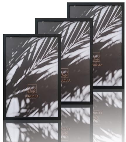 VUVUZULA Bilderrahmen 40x60cm Schwarz Holz Fotorahmen Holzrahmen MDF Rahmen 40x60cm 3er Set