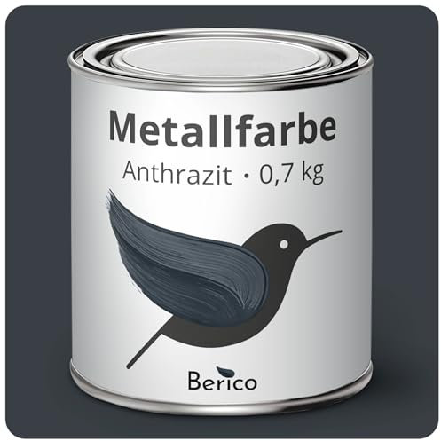 Berico Metallfarbe - Anthrazit-Grau - 0,7 Kg - 4in1 Premium Metallschutzlack - Direkt auf Rost - Für Stahl, Zink, Aluminium, Kupfer und Eisen