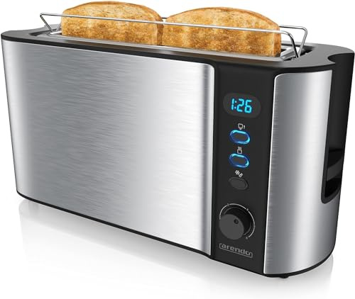 Arendo - Grille-Pain Automatique à Fente Longue - Grille Pain avec Fonction décongélation - Boîtier à Double paroi avec Isolant Thermique- Système de centrage Automatique du Pain - Toaster Argent