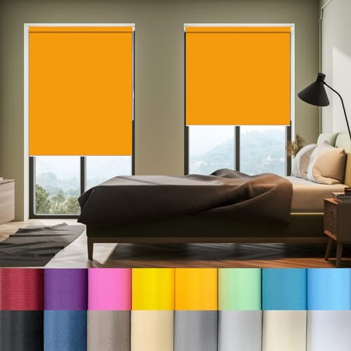 Rollos für Fernster ohne Bohren 100 x 180 cm Doppelrollo Klemmfix, Zebrarollo Seitenzugrollo Sonnenchutz Sichtschutz und Sonnenchutz für Fenster & Tür, Orange