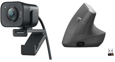 Logitech StreamCam – Live Streaming Webcam for Youtube and Twitch & MX Vertical Ergonomic Mouse, Multi-Device, Bluetooth or 2.4GHz Wireless