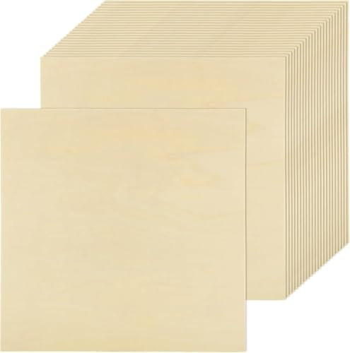 SHUESS 25 fogli di compensato 300 x 300 mm, compensato di pioppo, 1,5 mm, per fai da te, compensato, legno non trattato, legno di tiglio, truciolato per bricolage, modellismo, incisione laser, pittura