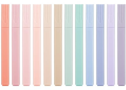 wenrescry 12 Pastell Textmarker Set – Doppelseitige Meißelspitze, Schnelltrocknend und Ergonomisches Design, Ideal für Notizen, Planer, Schulbedarf und kreative Projekte
