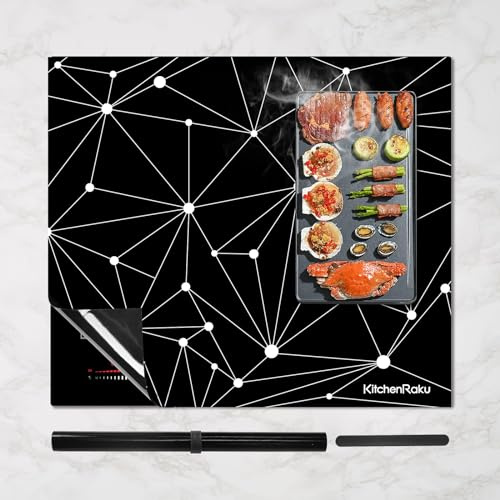 KitchenRaku Scratch Resistant Induction Hob Protector Mat, 61 x 53 cm | Black 3D structure Pattern, for Magnetic Cooktops, Heat Resistant to 450℉, Anti-Scratch, Non Slip, Dishwasher Safe