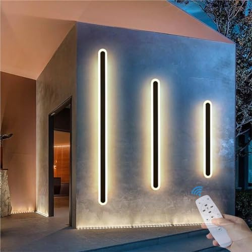 LED Garten Dimmbar Wandleuchte mit Fernbedienung Außen Oval Wandlampe Schwarz Moderne Außenlampe Acryl IP67 Balkon Garage Wohnzimmer Badezimmer Veranda Terrasse Außenleuchte (150CM,Dimmbares Licht)