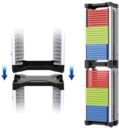 Nicoone Support de disque de jeu, tour de rangement de jeux PS5 avec 2 crochets, étui de rangement pour 23 CD de jeux PS5/Xbox/Nintendo Switch