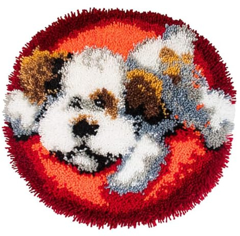 Ieron Latch Hook Rug Set, knotted carpet, Rugs Cross Stitch Embroidery, DIY Handmade Latch Hook Rug Making Tool Kit (Dog)