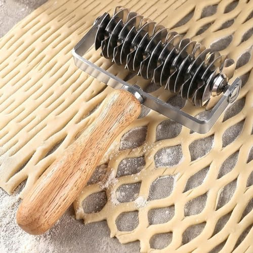 Cortador de rodillo de enrejado de masa, cortador de rodillo de pastelería, abridor de red de pizza de acero inoxidable para hacer galletas, galletas y más