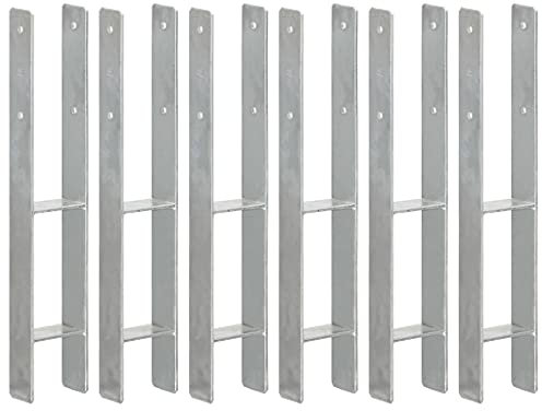 Brokky Fence Anchors 6 pcs Silver 9x6x60 cm Galvanised Steel,Fence Posts Support U Type Pergola Brackets Extender Foot Shaped Concrete in U Heavy Duty Posts Anchor Tool Spikes Steel Galvanised
