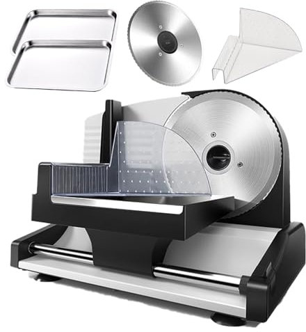 pedenencelia Electric Meat Slicer Machine 200w For Home Use,Deli Food Slicer,With19cm Stainless Steel Blade&2 Trays&Food Pusher,0-1.5cm Thickness Adjustment,For Slicing Meat,Ham,Bread
