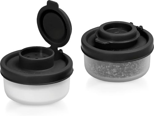 2er Packung kleine Salz- und Pfefferstreuer für unterwegs - Mini Streuer Set für Salz und Pfeffer mit Deckel zum mitnehmen - Perfekt für Reisen, Camping und to-Go - Verschließbar - 40g