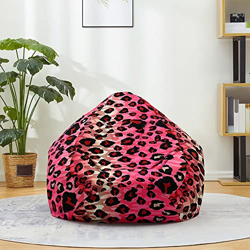 DOTBUY-SHOP Sitzsack Bezug (Ohne Füllstoff), Comfort Sitzsack Kinder Erwachsene, Waschbar Bean Bag Gaming Sitzsäcke, Leopardenmuster Bean Bag Chair für Indoor Outdoor (XL,Rot)