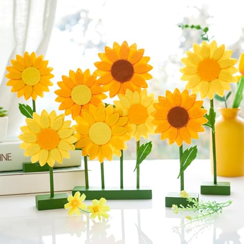 SUNBEAUTY 8 PCS Sonnenblume Orange Filz Centerpieces Sonnenblume für Tische Blume Geburtstag Party Dekorationen Dekorationen für Mädchen Geburtstag Baby Shower Hochzeit
