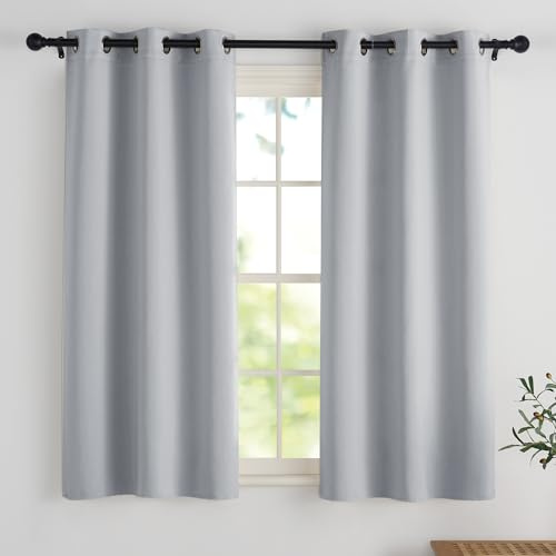 PONY DANCE Scheibengardinen Küche Kurze Blickdichte Vorhänge mit Ösen | 2er Set, H114 x B106cm, Silbergrau, Gardine Verdunkelnd, Thermovorhang Hitzeschutz, für Schlafzimmer Esszimmer Wohnzimmer