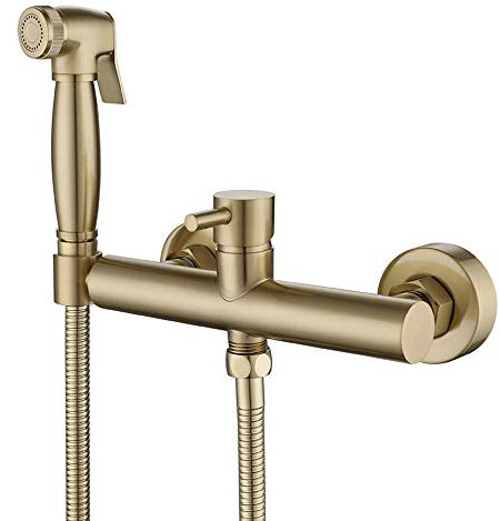 RFXOGTYFZ Gebürstetes Gold-Stoffwindel-Sprayer-Set aus Messing, Handbrause-Toilettenset, tragbares WC-Sprayer, wandmontiertes Badezimmer-Waschraum-Set mit heißem und kaltem Wasser