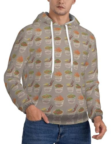 YANYU Sudadera con capucha para hombre, diseño de huevera, fideos, ramen, mezcla de algodón, transpirable, estilo casual, Negro -, XX-Large