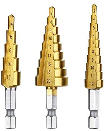 Broca escalonada HSS de 3-12mm, 4-12mm, 4-20mm, broca cónica hexagonal de Metal recubierta de titanio, cortador de agujeros de potencia, herramientas eléctricas de perforación de cono de núcleo(3 in 1