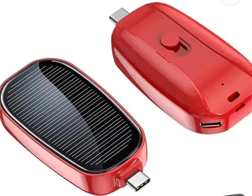 Banca di energia solare portatile, 1200 mAh, Impermeabile e Antipolvere, USB Type-C, Rosso