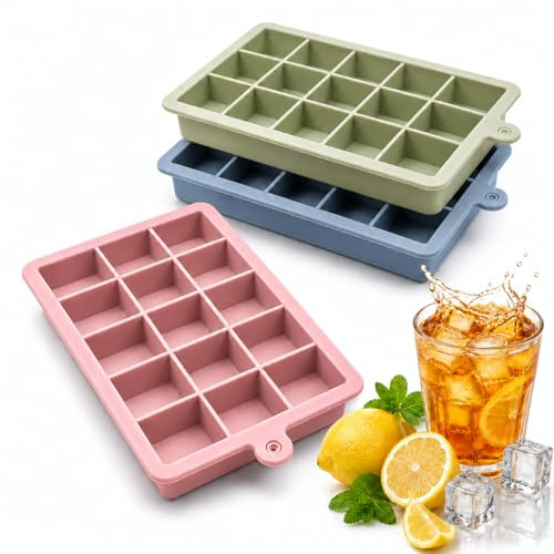 3 PCS Ice Cube Tray, Silicone Ice Cube Tray with lid，Easy Release Ice Cube Moulds for Freezer, for Whisky, Cocktails, Drinks,Baby Food, Freezer