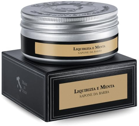 Bignoli Sapone da Barba Artigianale – Sapone da Barba con Schiuma Ricca per Rasatura Tradizionale (175 gr, Liquirizia e Menta)