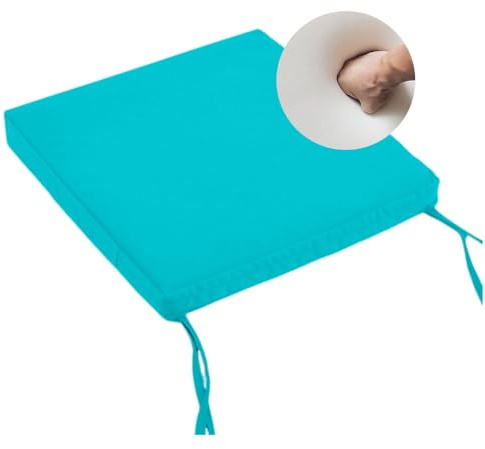 Surwin Cojines para Sillas de Jardin, Cojines Plaza para Asientos, Funda Lavable con Cremallera, 2 Cintas de Sujeción, para Interior y Exterior de Comedor, Jardín y Terraza (Turquesa,40x40x8cm)