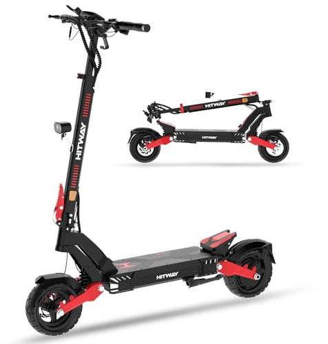 HITWAY H10 E Scooter mit Straßenzulassung(ABE),90-110 KM Reichweite, 48V 20.8/28.6Ah,500W Motor Spitze 1600,10 Zoll Offroad-Gummireifen,APP,NFC,Doppelter Stoßdämpfung,Faltbarer für Erwachsene