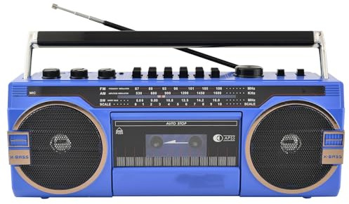 Boombox - Reproductor de CD retro, radio reproductor de casete portátil, grabadora de casete Bluetooth con perillas de ajuste de volumen, radio AM/FM para reuniones familiares y viajes