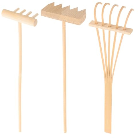 FUTUREORYY Mini Râteaux Bambou 3 Pièces pour Jardin Zen Et Décoration Feng Shui, Accessoires pour Hôtels, Boutiques Et Présents D’Amis