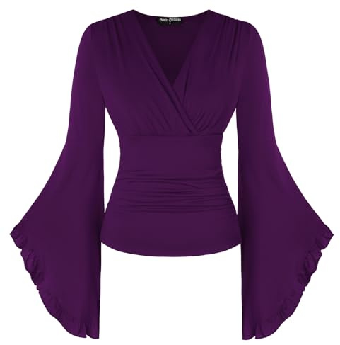 SCARLET DARKNESS Damen Renaissance Corsagenbluse V Ausschnitt Mittelalter Wickelbluse
