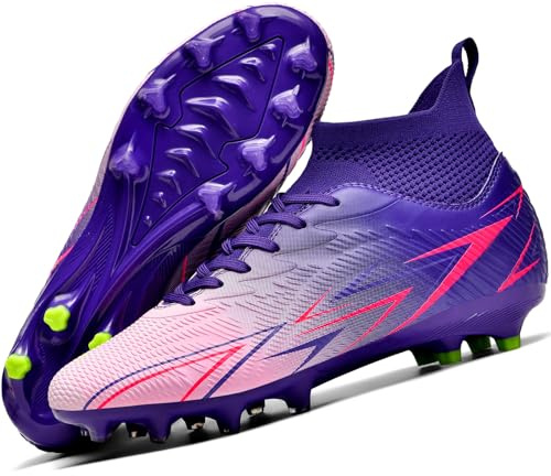 situkeke Botas de Fútbol Hombre Tacos de Fútbol Adolescentes para Césped Zapatos de Fútbol con Clavos Niño para Entrenamiento,Purple,EU42