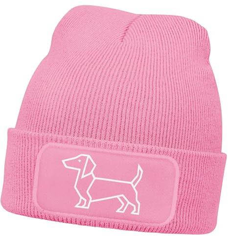 MoonWorks® Damen Beanie mit Patch Strickmütze Aufdruck Dackel Polygon Hund Geschenk Tierfreunde Lustig Damenmütze
