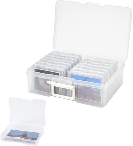 Valle Verde Foto Aufbewahrungsbox Fotobox Aufbewahrungsbehälter Organizer mit 16 Fächern - Für ca. 1600 Fotos 10×15 cm - Transparent, 30,5 × 37,6 × 13 cm